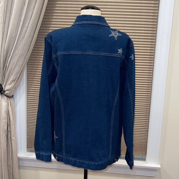 NWOT Quaker Factory Denim Button Down Jacket with Rhinestone Stars - Picture 3 of 7
